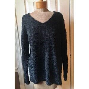 New Directions Black Women's Fuzzy Eyelash Knit Sweater Long Sleeve Small